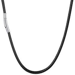 U7 2mm 3mm Black/Brown Leather Cord Necklace with Customizable Stainless Steel Clasp, Men Women Woven Wax Rope Chain for Pendant,Length 16'' 18'' 20'' 22'' 24'' 26'' 28'' 30''