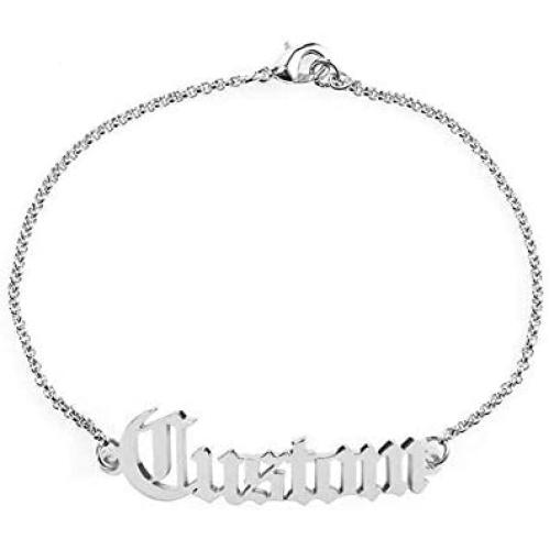 925 Sterling Silver Old English Nameplate Bracelet Anklet Personalized Custom Made with Any Name