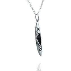 FashionJunkie4Life Sterling Silver 3D Kayak Charm Necklace, 18'' Chain Kayaking Kayaker Canoe