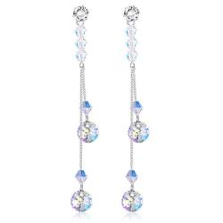 Sllaiss Crystal Long Dangle Stud Earrings for Women Fashion Drop Earrings Gifts for Girls, Made with Austria Crystal