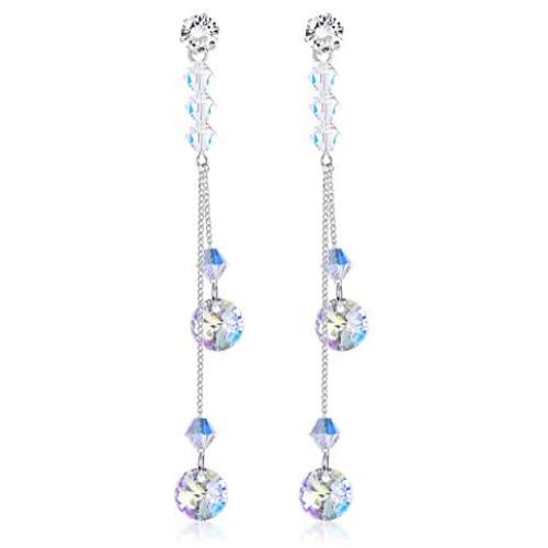 Sllaiss Crystal Long Dangle Stud Earrings for Women Fashion Drop Earrings Gifts for Girls, Made with Austria Crystal