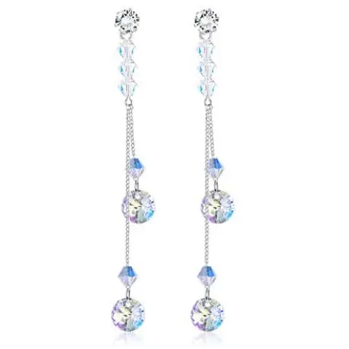 Sllaiss Crystal Long Dangle Stud Earrings for Women Fashion Drop Earrings Gifts for Girls, Made with Austria Crystal Sllaiss Crystal Long Dangle Stud Earrings for Women Fashion Drop Earrings Gifts for Girls, Made with Austria Crystal