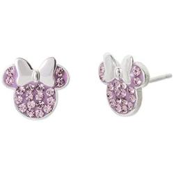 Disney Minnie Mouse Birthstone Jewelry for Women and Girls, Sterling Silver Pave Crystal Stud Earrings