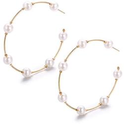 Pearl Hoop Earrings Lightweight Artificial Pearl Earrings Drop Dangle Earrings Jewelry Gifts