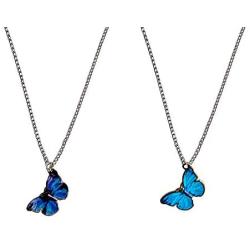 GOODYRZJ Butterfly Necklace,2 Pc Silvery Fine with Silver Plated Thin Butterfly Necklaces Choker for Women Teen Girls Dainty Adjustable Chain Cute Jewelry Pendant Butterfly Necklaces Sets