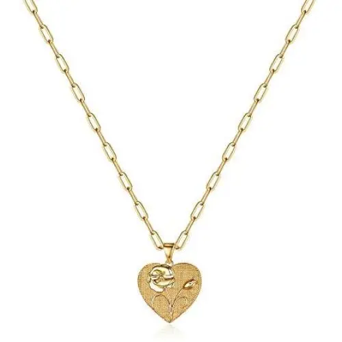 Hidepoo Birth Flower Necklaces for Women, 14K Gold Plated Dainty Paperclip Chain Engraved Floral Heart Necklace Simple Birth Month Flower Pendant Necklace Personalized Jewelry Birthday Gift for Women Hidepoo Birth Flower Necklaces for Women, 14K Gold Plated Dainty Paperclip Chain Engraved Floral Heart Necklace Simple Birth Month Flower Pendant Necklace Personalized Jewelry Birthday Gift for Women