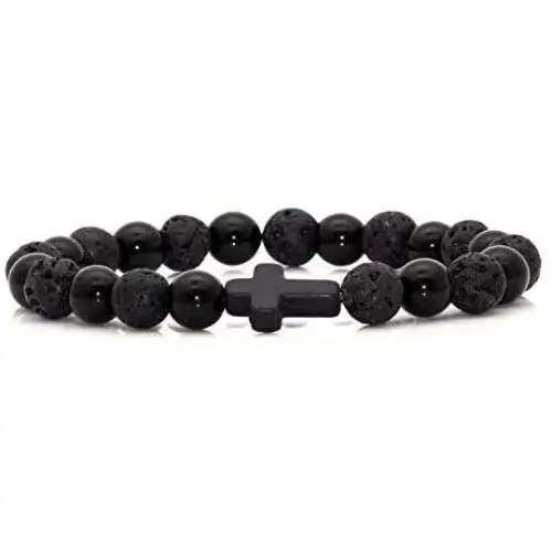 Fusamk Fashion Yoga Natural Stone Bracelet Religious Cross Beads Link Bracelet.7.5'' Wrist Fusamk Fashion Yoga Natural Stone Bracelet Religious Cross Beads Link Bracelet.7.5'' Wrist