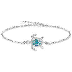 OneSight Blue Opal Sea Turtle Bracelet/Anklet/Necklace/Earring Sterling Silver Bracelets Jewelry for Women Gifts