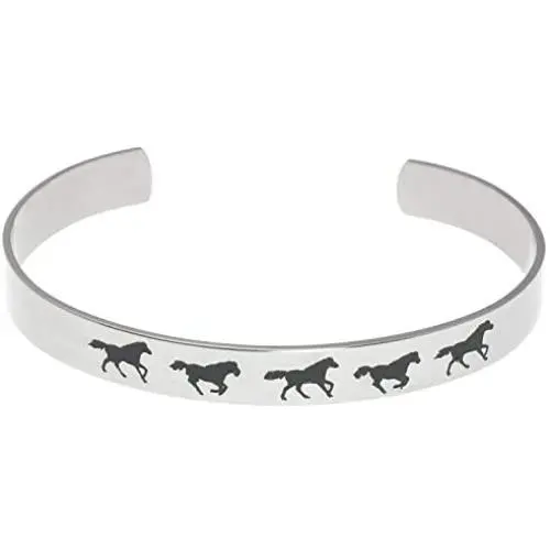 Joyful Sentiments Pet Jewelry Stainless Steel Running Horse Cuff Bracelet