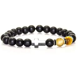 Mgutillart 8MM Natural Stone Matte Agate Beads Bracelet Hematite Cross Bracelet