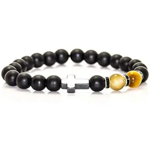 Mgutillart 8MM Natural Stone Matte Agate Beads Bracelet Hematite Cross Bracelet Mgutillart 8MM Natural Stone Matte Agate Beads Bracelet Hematite Cross Bracelet