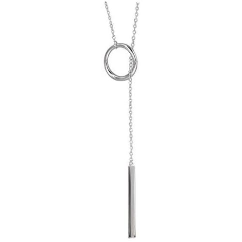 S.Leaf Sterling Silver Lariat Bar Necklace Open Circle Y Necklace Vertical Bar Looped Long Necklace (Silver, 58)