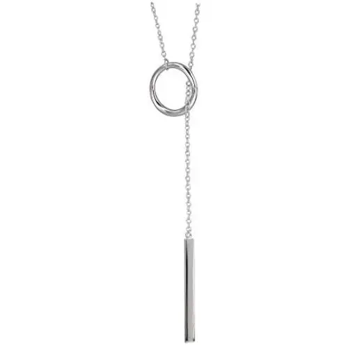 S.Leaf Sterling Silver Lariat Bar Necklace Open Circle Y Necklace Vertical Bar Looped Long Necklace (Silver, 58)