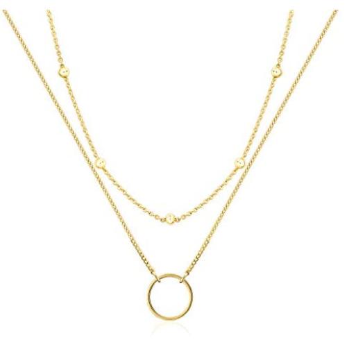 LANE WOODS Layered 18k Gold Plated Necklaces for Women - Multilayer Coin Medallion Pendant Necklace Adjustable Layering Choker Necklaces Chain Set for Women Girls Jewelry