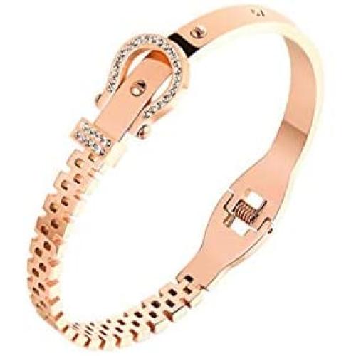 Allure Leather buckle titanium steel plated 18k rose gold bracelet female spring opening couple gift hand ornament