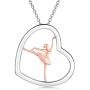 Ballerina Necklace 925 Sterling Silver Heart Necklace Ballerina Dancer Gymnasts Ballet Dance Pendant Necklace Dance Jewelry Gifts for Women Teenage