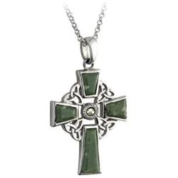 Biddy Murphy Celtic Cross Necklace for Women Sterling Silver and Connemara Marble Made in Ireland