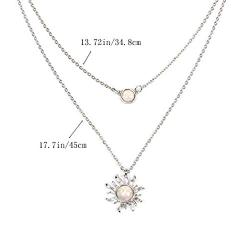 Jovono Boho Multilayered Opal Pendant Necklaces Sun Flower Pendant Chain Jewelry for Women and Girls (Silver)