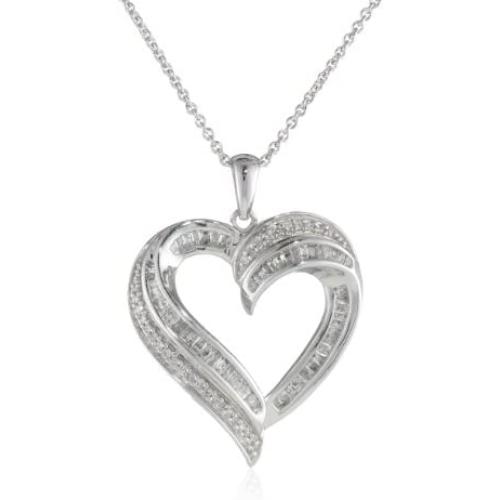 Sterling Silver Diamond Heart Pendant Necklace (1/2 cttw), 18''