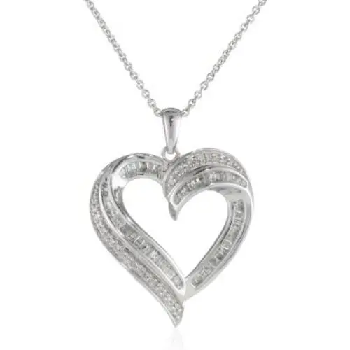 Sterling Silver Diamond Heart Pendant Necklace (1/2 cttw), 18''