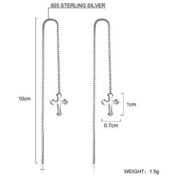 925 Sterling Silver Simple Cross Religious Style Earrings
