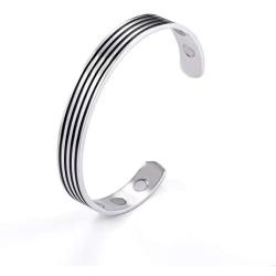 LUSSO Stainless Steel Magnetic Therapy Energy Cuff Bangle Engraving Geometric Pattern Health Care Amulet Bracelets for Women Men