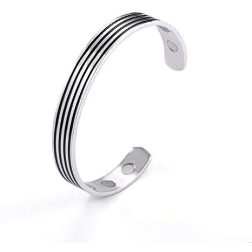 LUSSO Stainless Steel Magnetic Therapy Energy Cuff Bangle Engraving Geometric Pattern Health Care Amulet Bracelets for Women Men