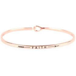 RIAH FASHION Inspirational Message Metallic Bangle Bracelet - Engraved Infinity Cuff Religious Christian Bible, Positive Word Gift