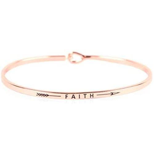 RIAH FASHION Inspirational Message Metallic Bangle Bracelet - Engraved Infinity Cuff Religious Christian Bible, Positive Word Gift