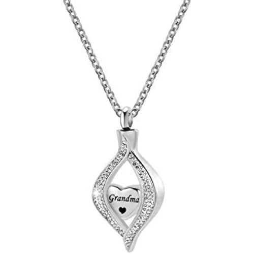 LuxglitterLin Teardrop Eye of My Heart Crystal Cremation Urn Necklace for Human Pet Ashes Holder Memorial Keepsake Pendant Jewelry