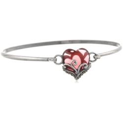 925 Sterling Silver Genuine Marcasite and Gemstone Birthstone Colored Glass Filigree Heart Pendant Necklace or Bangle Bracelet