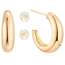 LOYATA Hoop Earrings Gold Open C Shape Thick Infinity 14K Gold Filled Simple Hypoallergenic Jewelry Gift for Women