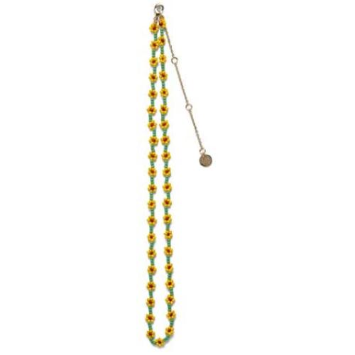 Pura Vida Daisy or Sunflower Seed Bead Choker Necklace - 14'', 3-Inch Extender