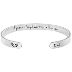 MEMGIFT Memorial Gifts, Sympathy Bracelets Loss of Loved Mom Dad Grandma Grandpa Son Daughter Keepsake Inspirational Mantra Motivational Remembrance Stainless Steel A Piece of Heart is in Heaven