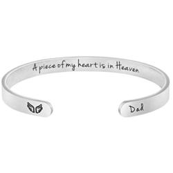 MEMGIFT Memorial Gifts, Sympathy Bracelets Loss of Loved Mom Dad Grandma Grandpa Son Daughter Keepsake Inspirational Mantra Motivational Remembrance Stainless Steel A Piece of Heart is in Heaven