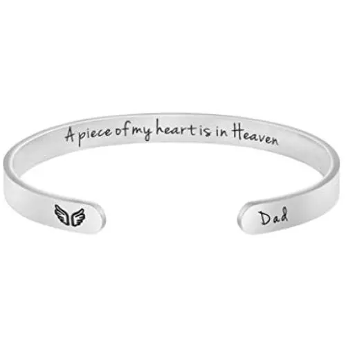 MEMGIFT Memorial Gifts, Sympathy Bracelets Loss of Loved Mom Dad Grandma Grandpa Son Daughter Keepsake Inspirational Mantra Motivational Remembrance Stainless Steel A Piece of Heart is in Heaven