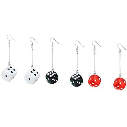 RUIZHEN 3 Pairs 3D Dice Dangle Earrings Funny Punk Cubic Dice rop Earrings Night Club Party Jewelry