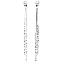 Fashion Long Tassel Crystal Pearl Two Ways Wear Cubic Zirconia Hypoallergenic & Nickel Free Stud Drop Dangle Earrings Jewelry for Girls Women, Chic Silver