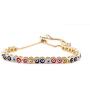 LESLIE BOULES Multicolored Strand Evil Eyes Bracelet 18K Gold Plated Adjustable Chain Protection Jewelry