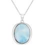 Sterling Silver Oval Natural Larimar Pendant with 18'' Chain