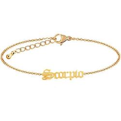 HUTINICE Gothic Old English Scorpio Leo Zodiac Bracelet for Women, 18K Gold Chain Horoscope Constilation Letter Bracelet Baby Girl Jewelry