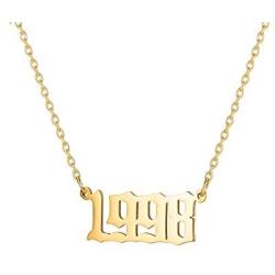 JIAHATE Birth Years Necklace for Women Girls,Initial Number Year Pendant Necklace Men Boy Birthstone Birthday Gift Charm Friendship Old English Arabic Mumerals Stainless Steel Necklace Jewelry