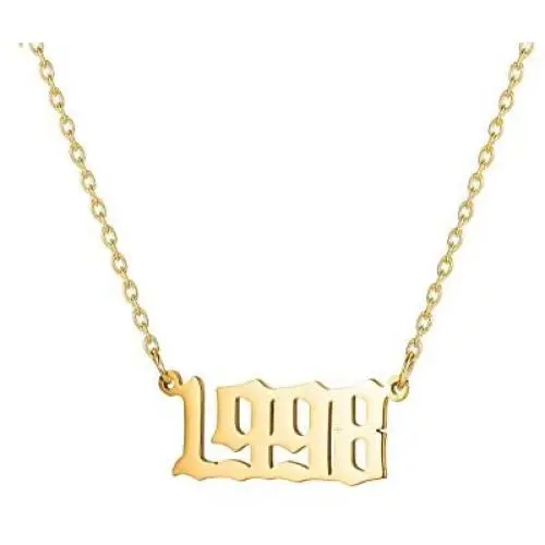 JIAHATE Birth Years Necklace for Women Girls,Initial Number Year Pendant Necklace Men Boy Birthstone Birthday Gift Charm Friendship Old English Arabic Mumerals Stainless Steel Necklace Jewelry