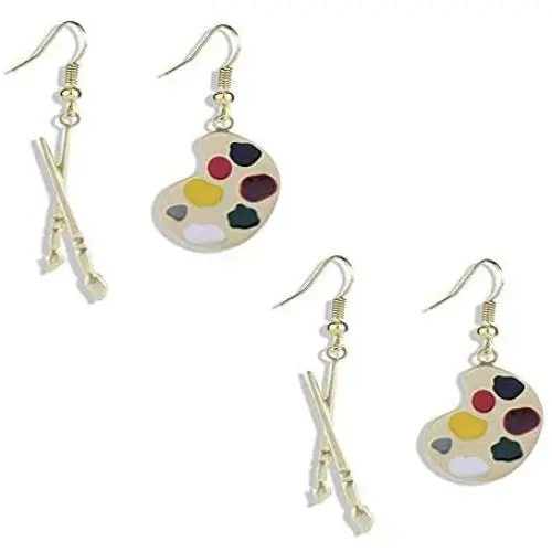 2 Pairs Unique Charm Chic Artist Matte Gold Plated Colorful Palette Paint Brush Asymmetric Dangle Drop Earrings Personality Creative Lightweight Painter Jewelry for Women Girls Art Teacher Gifts 2 Pairs Unique Charm Chic Artist Matte Gold Plated Colorful Palette Paint Brush Asymmetric Dangle Drop Earrings Personality Creative Lightweight Painter Jewelry for Women Girls Art Teacher Gifts