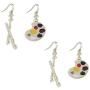 2 Pairs Unique Charm Chic Artist Matte Gold Plated Colorful Palette Paint Brush Asymmetric Dangle Drop Earrings Personality Creative Lightweight Painter Jewelry for Women Girls Art Teacher Gifts