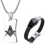 XUANPAI Stainless Steel Masonic Freemason Braided Bracelets Bangle with Dog Tag Pendant Necklace for Men