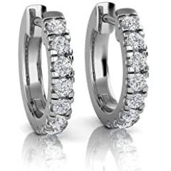 ALEVIRA Cubic Zirconia Studded 14K White and Yellow Gold-Plated Earrings - Womens Ear Hoop Huggies with Jewelry Box