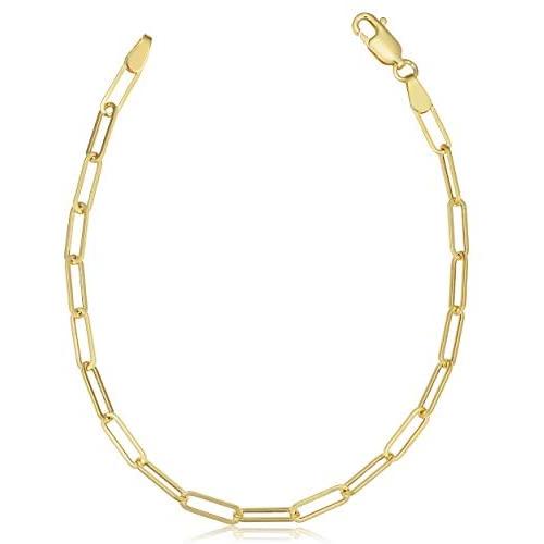 14k Yellow Gold Paperclip Chain Bracelet, 7''