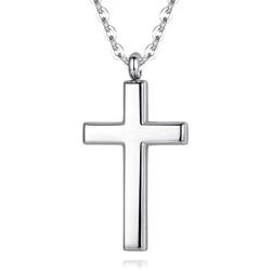 REVEMCN Cross Necklace for Men Women Kids, Silver Gold Black Stainless Steel Simple Cross Pendant Necklace 18-22 Inches Chain