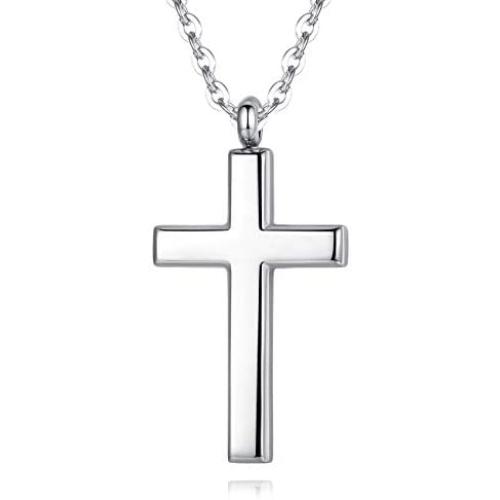 REVEMCN Cross Necklace for Men Women Kids, Silver Gold Black Stainless Steel Simple Cross Pendant Necklace 18-22 Inches Chain
